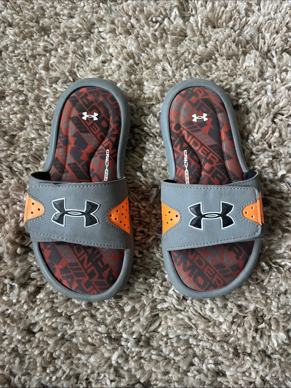 Under Armour Kids' Gray & Orange Slide Sandals